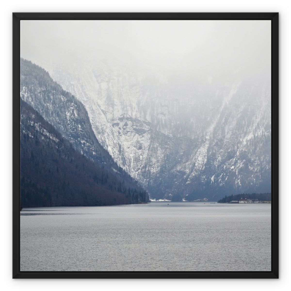 Mountain Lake Landscape Framed Canvas