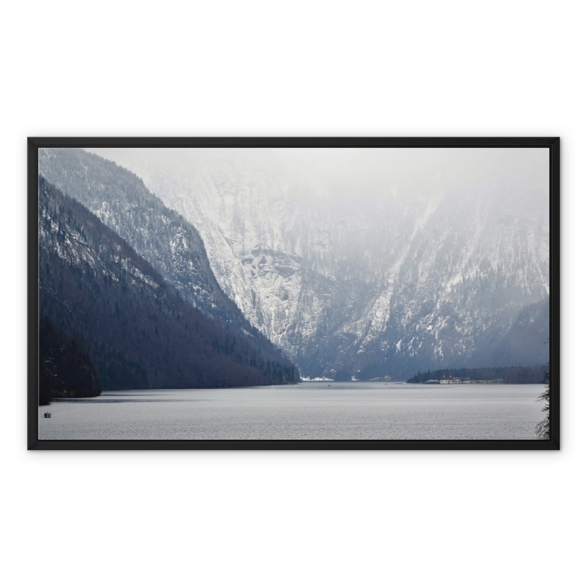 Mountain Lake Landscape Framed Canvas