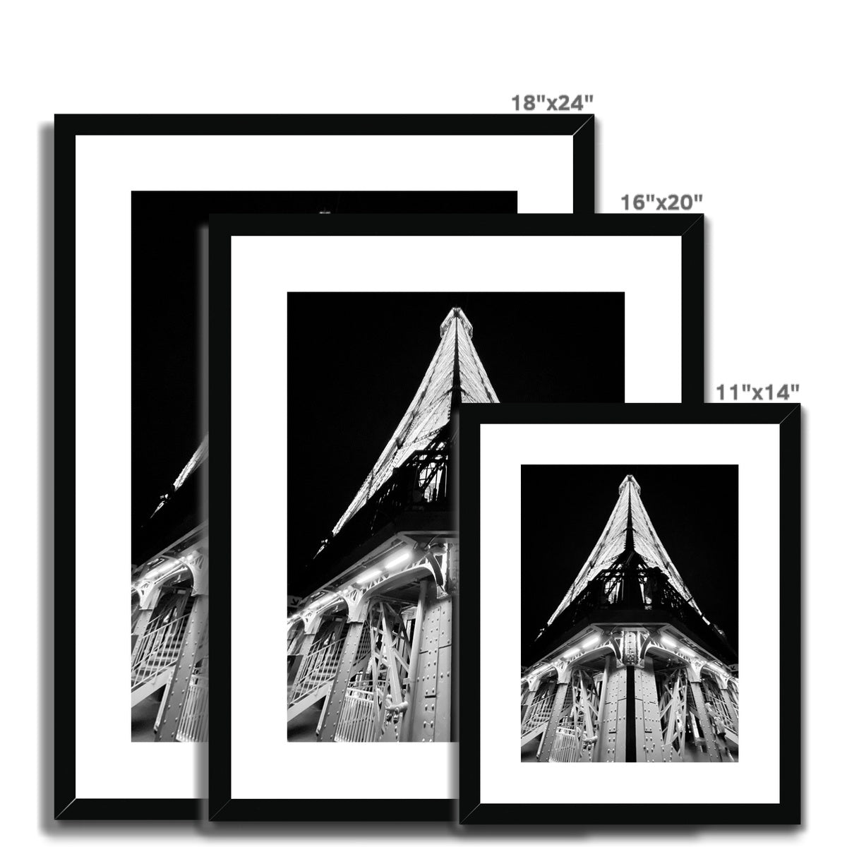 Architecture: Eiffel Tower, B&W, Paris, France Framed & Mounted Print