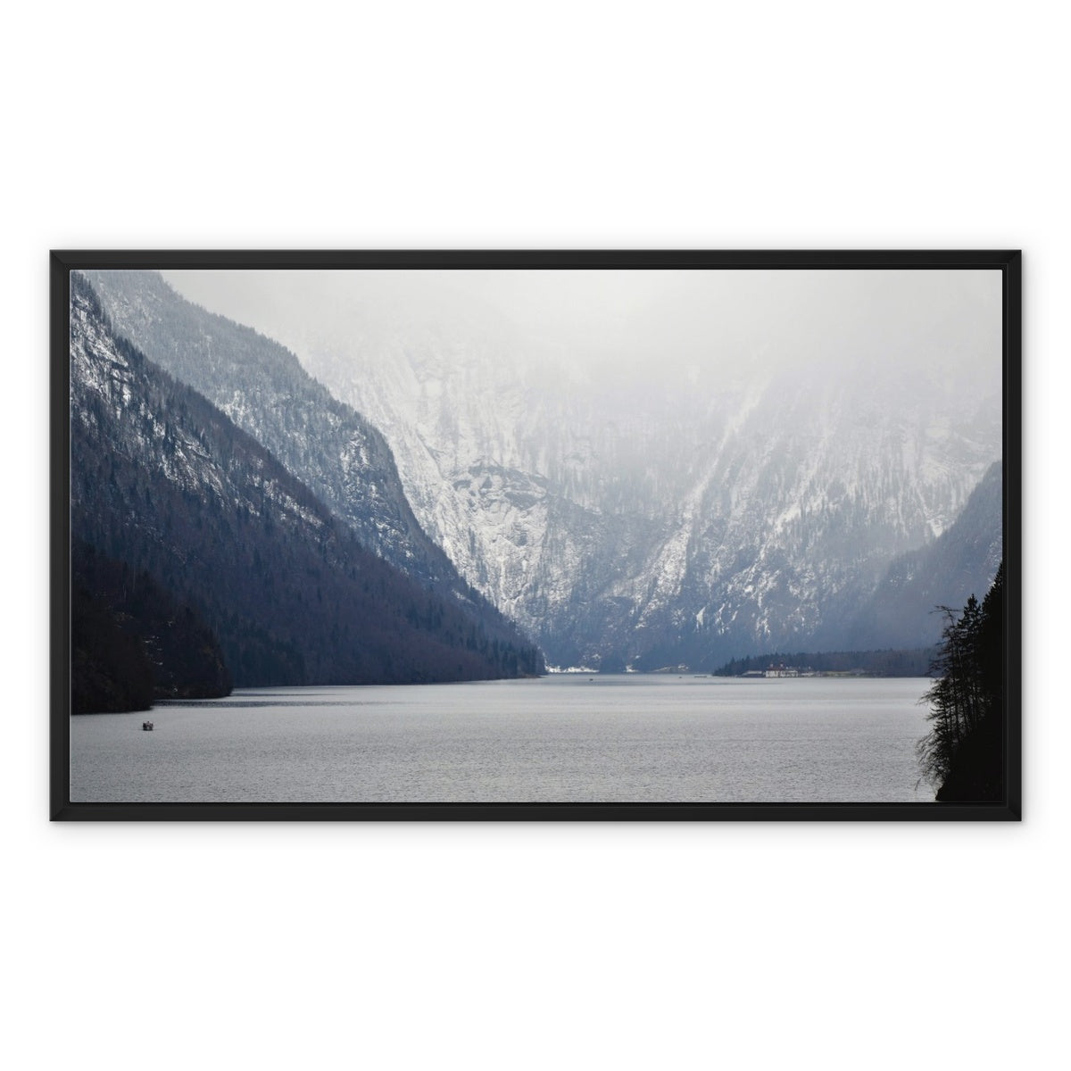 Mountain Lake Landscape Framed Canvas