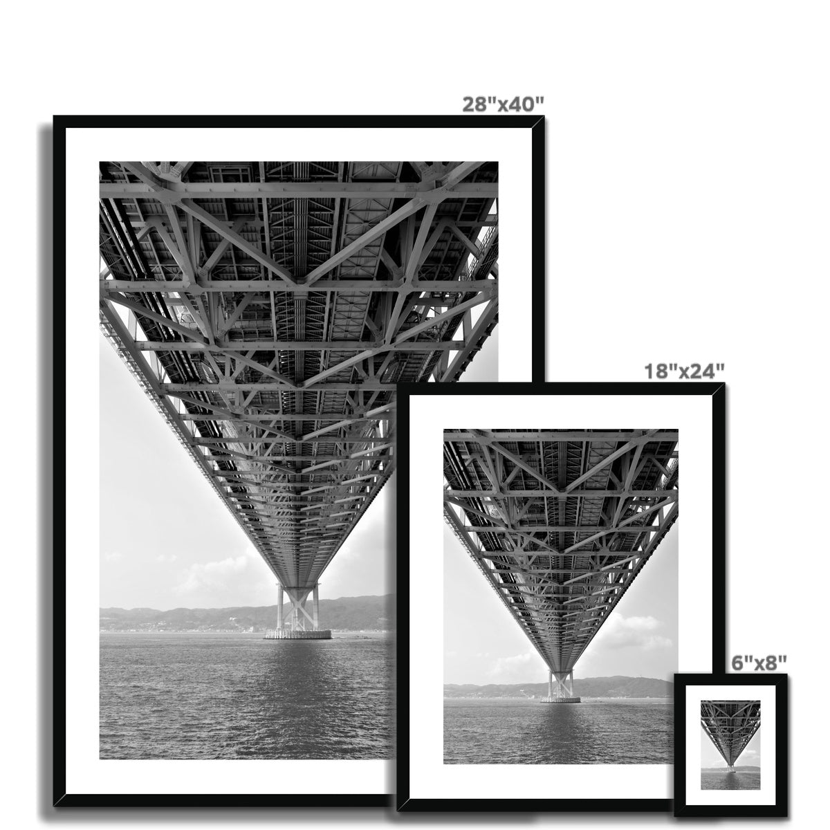 Engineering: Bridge Perspective, B&W Framed & Mounted Print