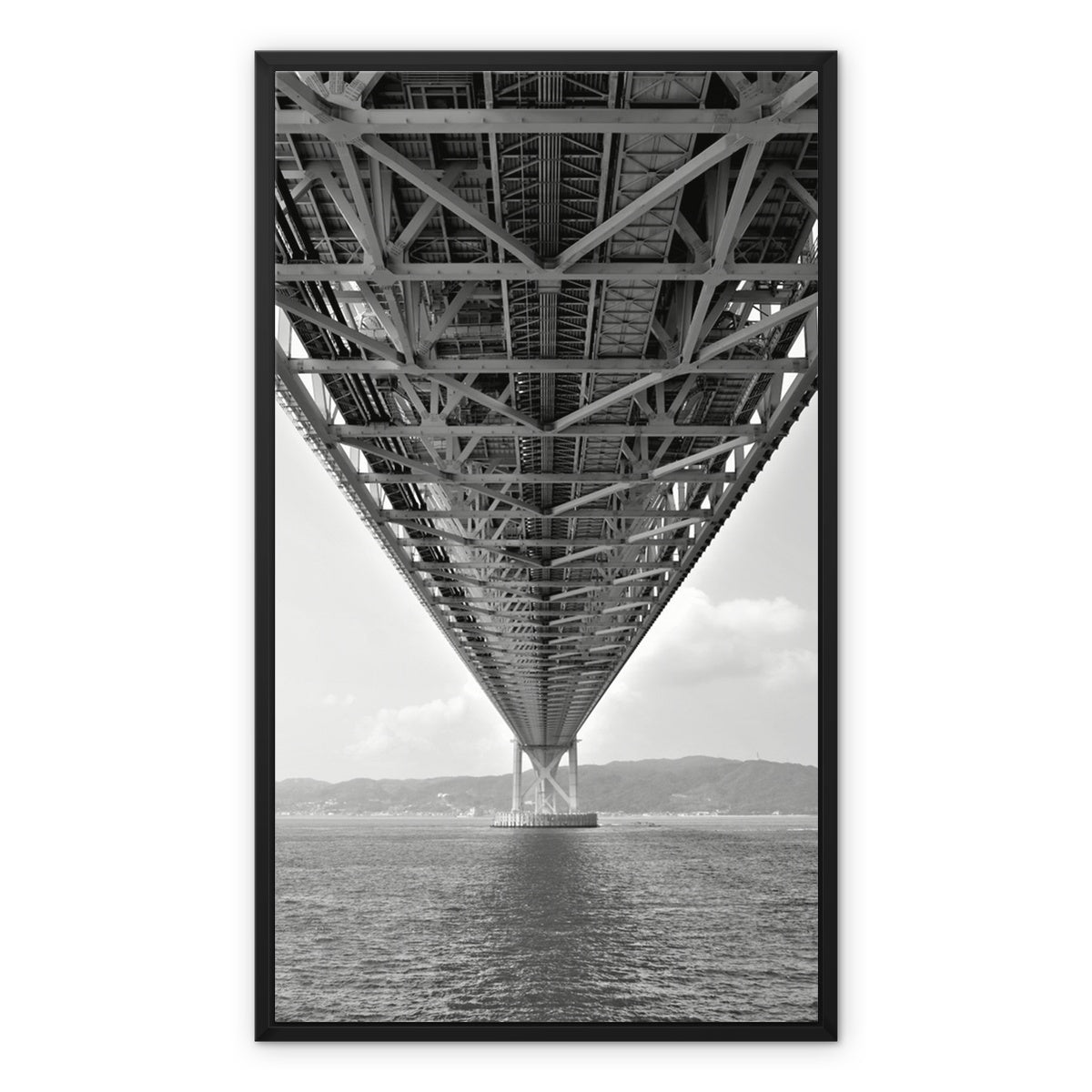 Engineering: Bridge Perspective, B&W Framed Canvas