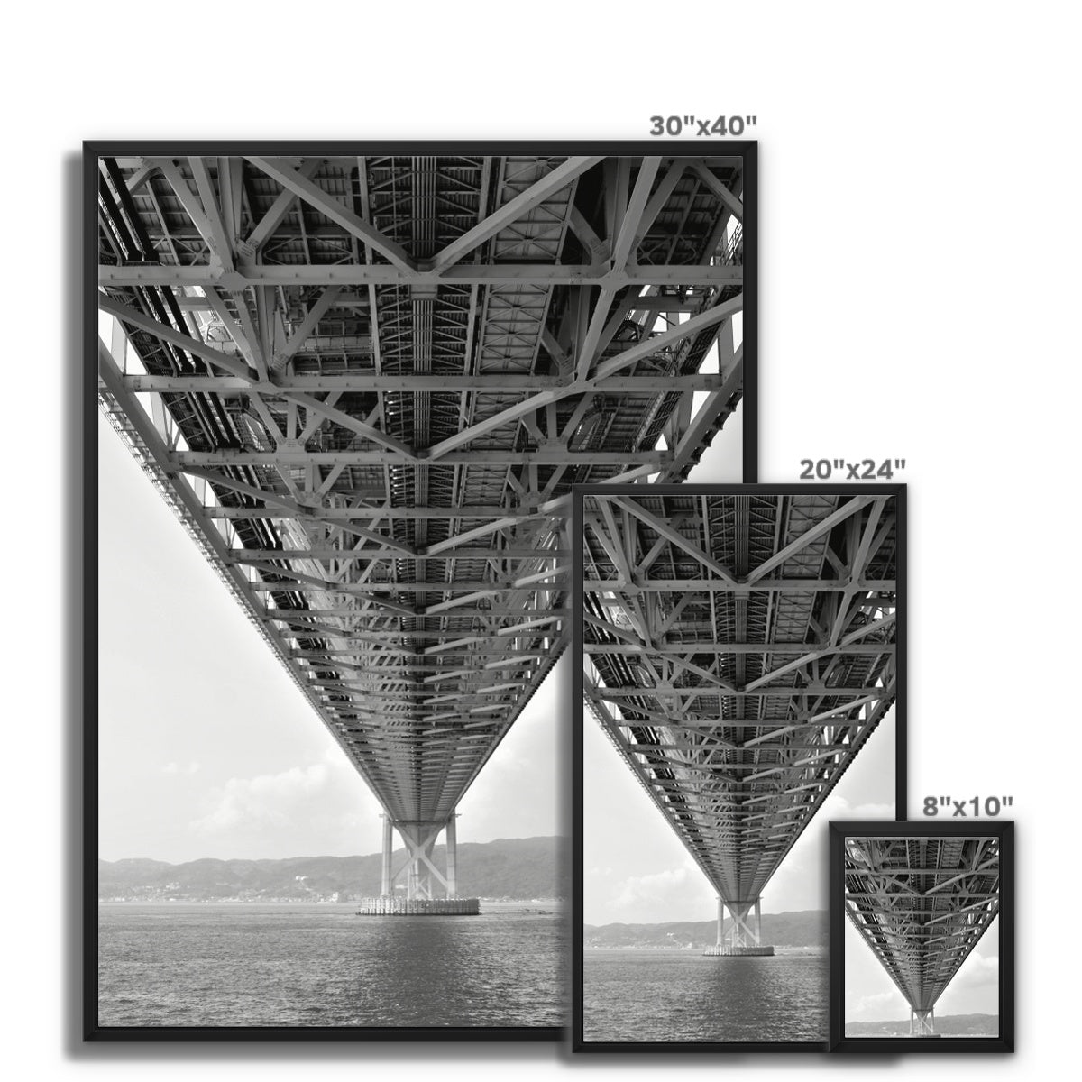 Engineering: Bridge Perspective, B&W Framed Canvas