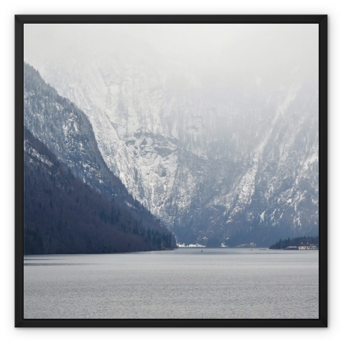 Mountain Lake Landscape Framed Canvas