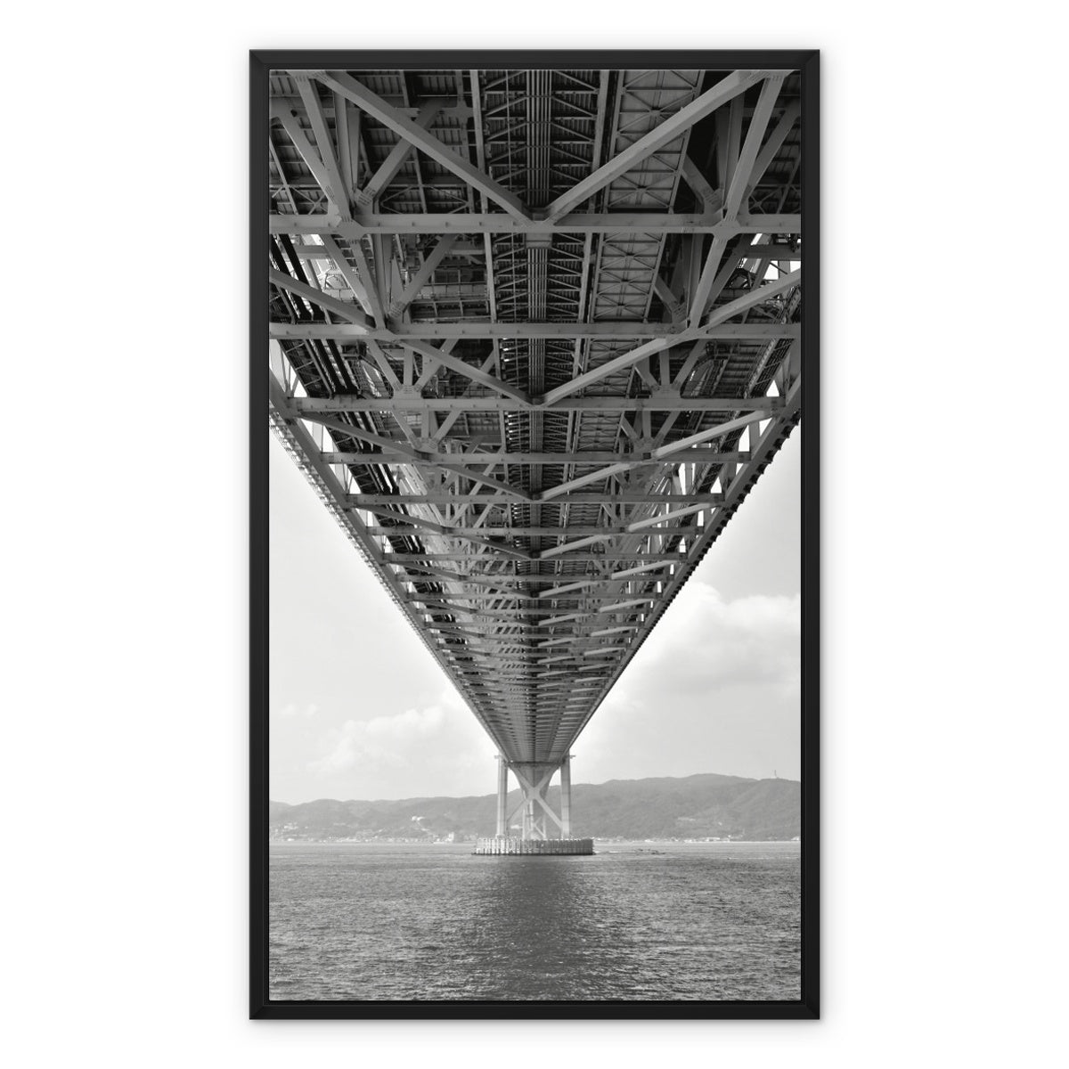 Engineering: Bridge Perspective, B&W Framed Canvas