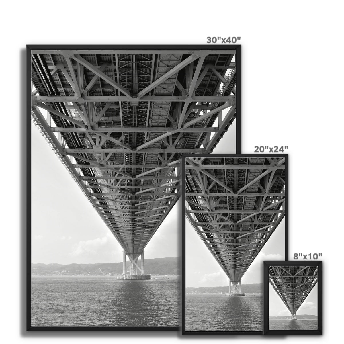 Engineering: Bridge Perspective, B&W Framed Canvas